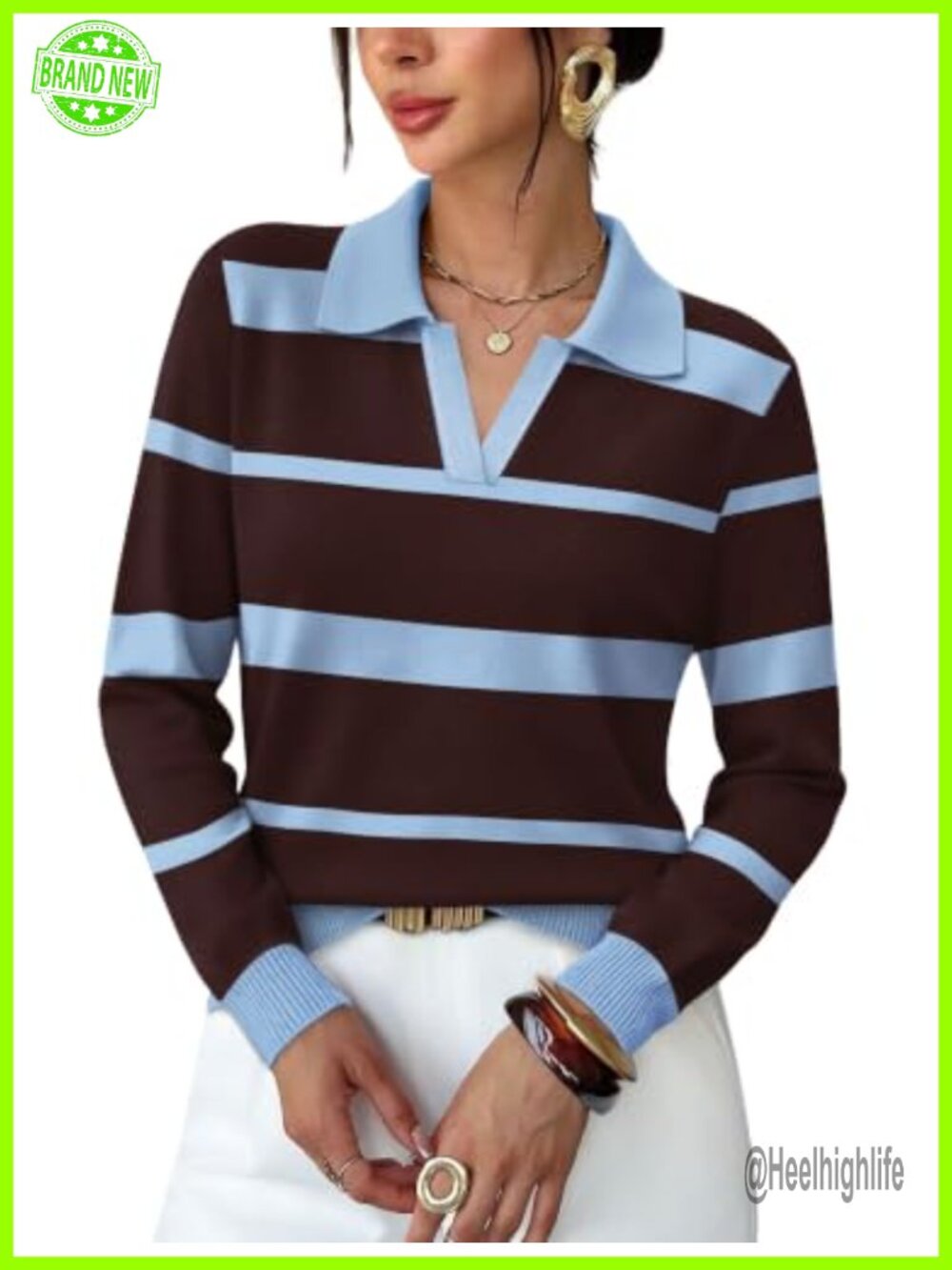 Womens Long Sleeve Polo V-Neck Sweater Business Casual Fall Top